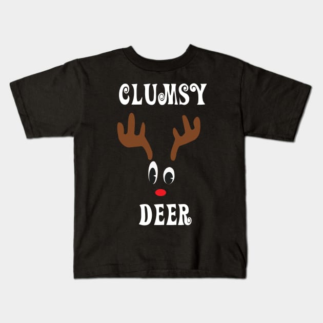 Clumsy Reindeer Deer Red nosed Christmas Deer Hunting Hobbies Interests Kids T-Shirt by familycuteycom